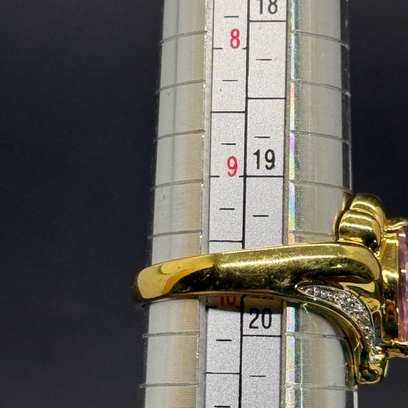 Seta Pink Marquise CZ Ring with Clear Accent Stones on a Bypass Style Band - Picture 10 of 12